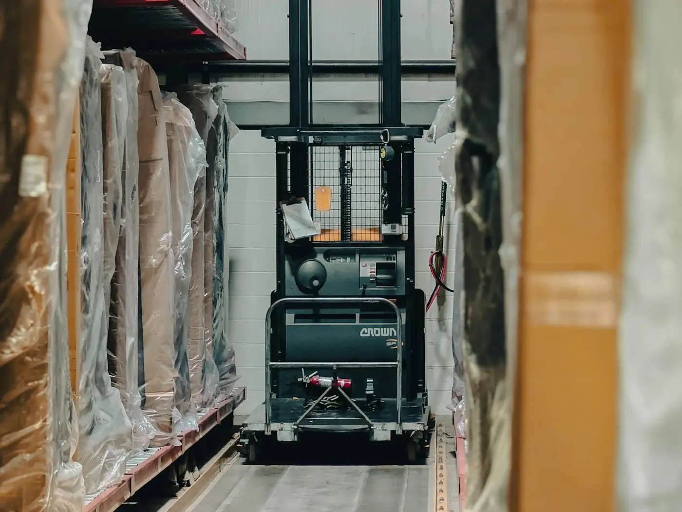 Warehouse aisle with stored lots